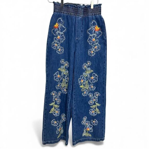 Anthropology | Driftwood Isadora Embroidered High-Rise Wide-Leg Jeans - Picture 2 of 3